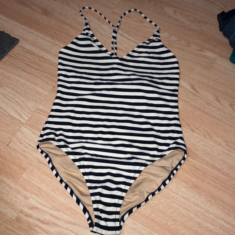 Navy and White Striped One-Piece